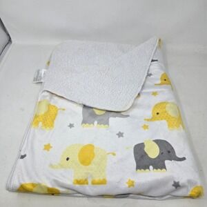 S.L. Home Fashions Baby Blanket Yellow Grey Elephant Star Sherpa Back 30x40